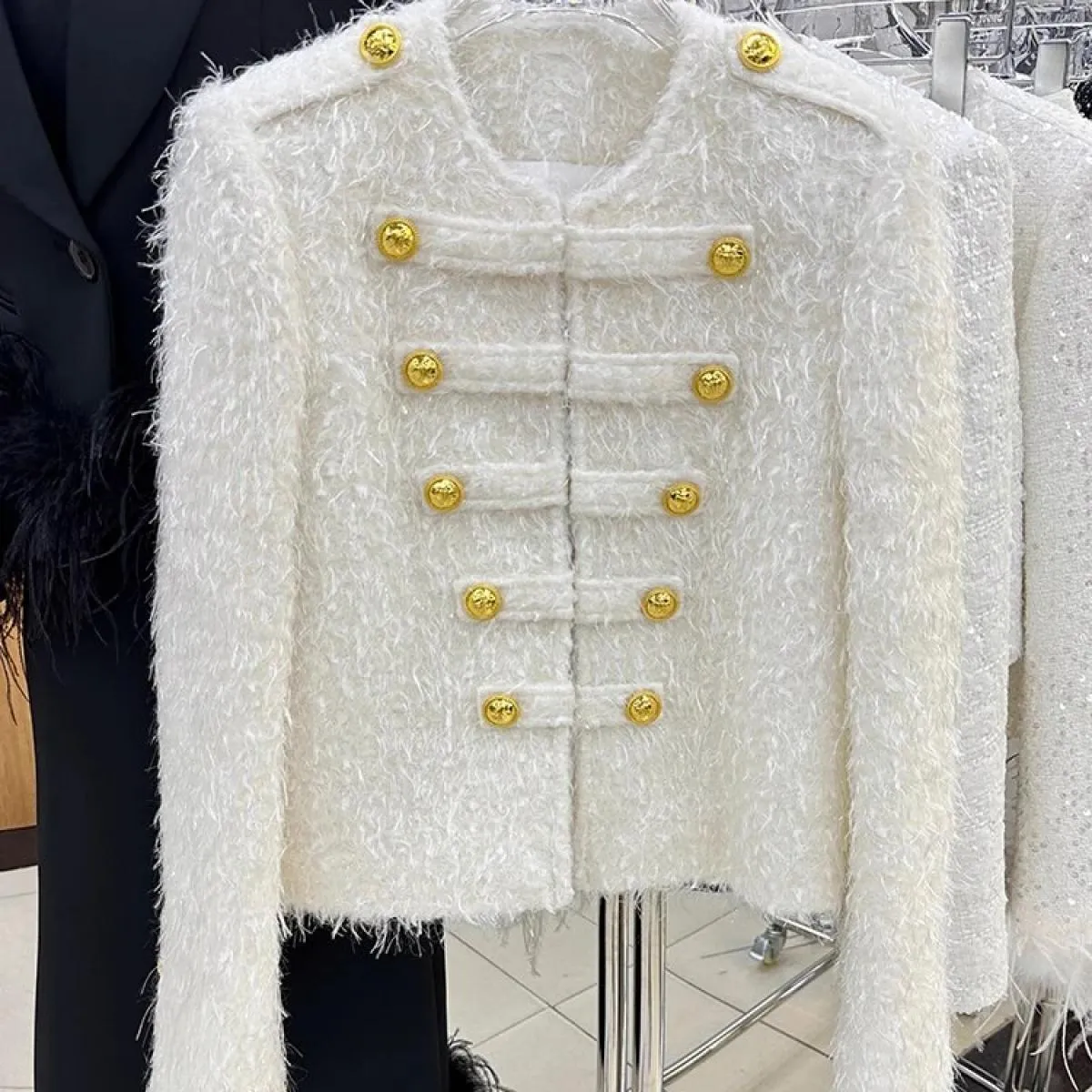 Giacca in tweed doppio petto da donna di moda autunno inverno 2023 di High Street