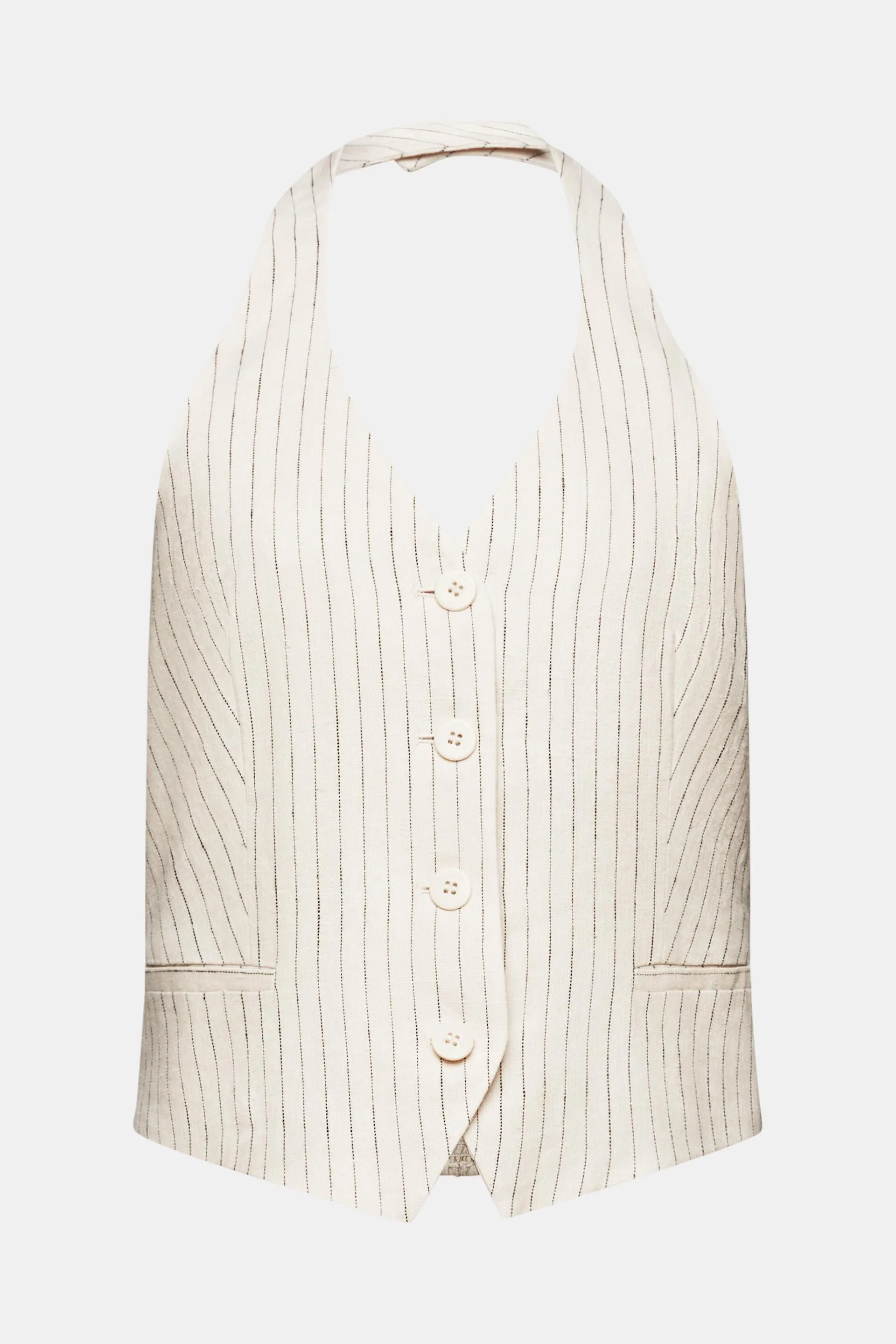 Gilet gessato con allacciatura al collo