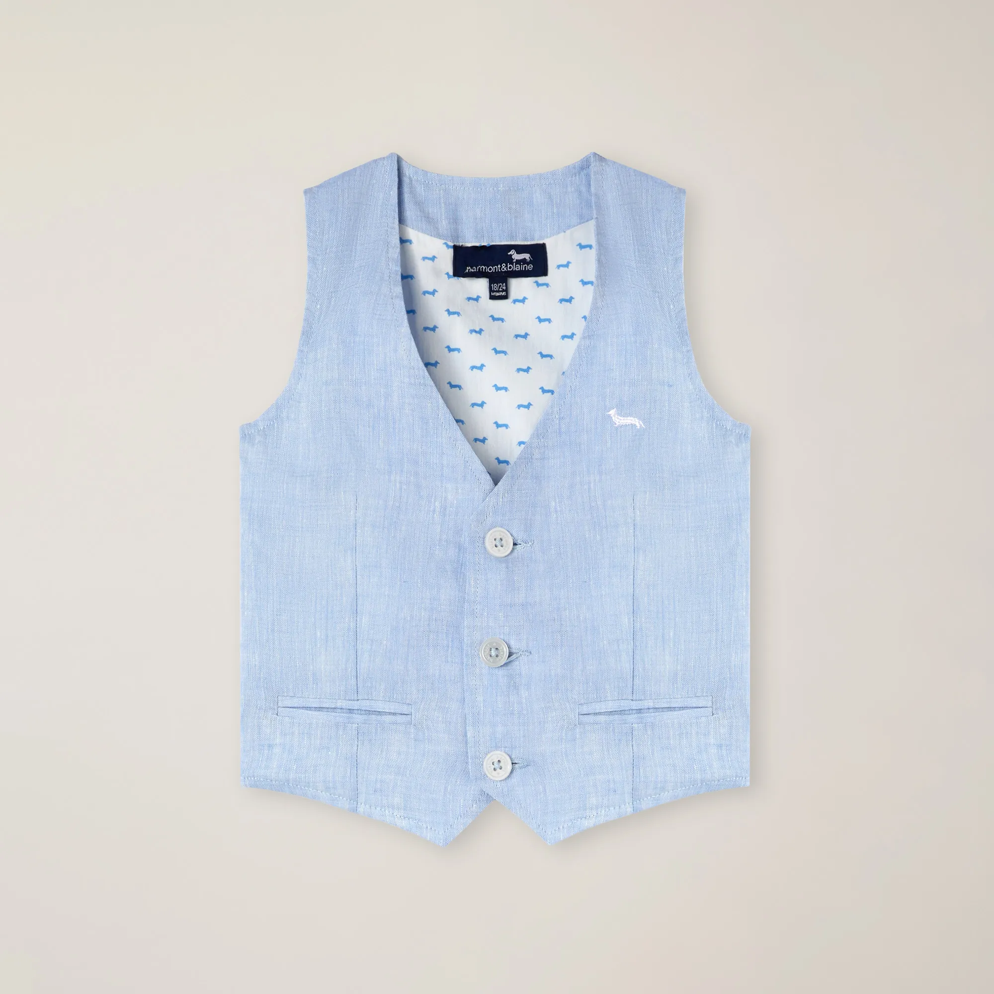 Gilet Lino Melange Con Ricamo Bassotto