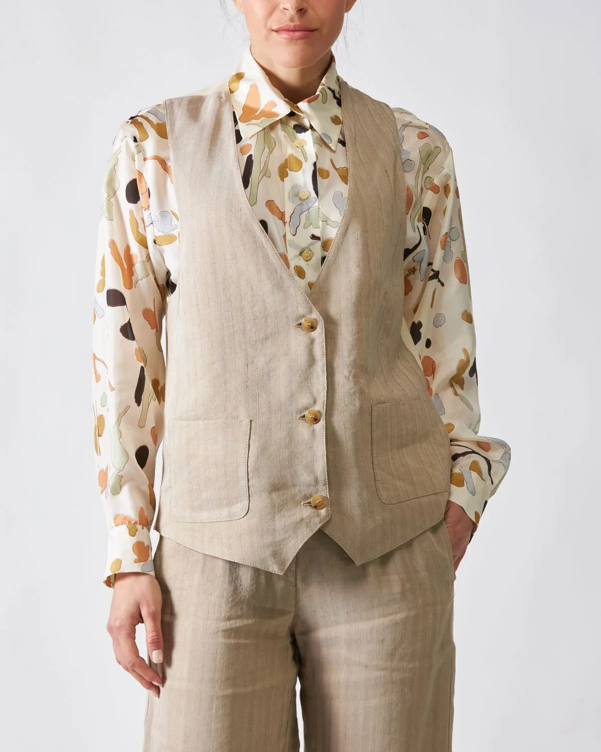 Gilet Tailoring in Lino Beige Reversibile
