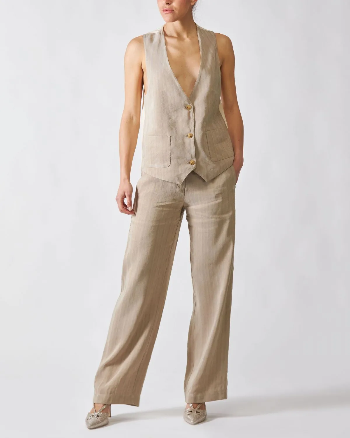 Gilet Tailoring in Lino Beige Reversibile