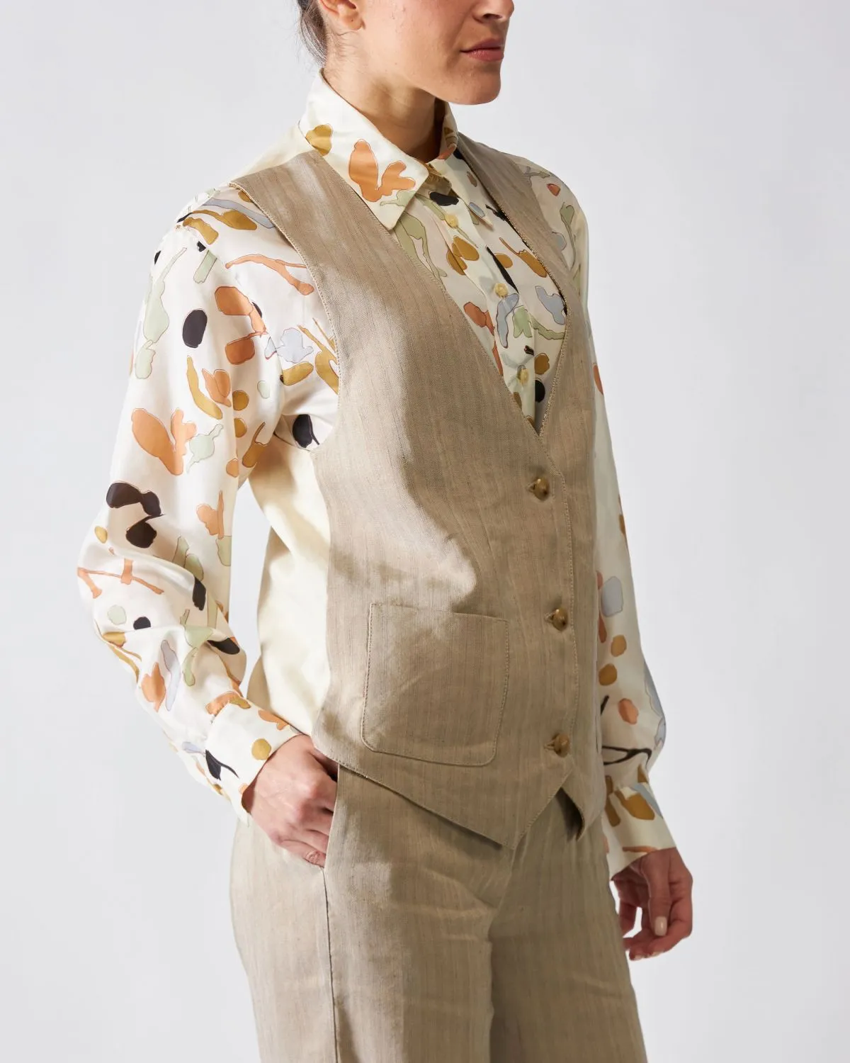 Gilet Tailoring in Lino Beige Reversibile