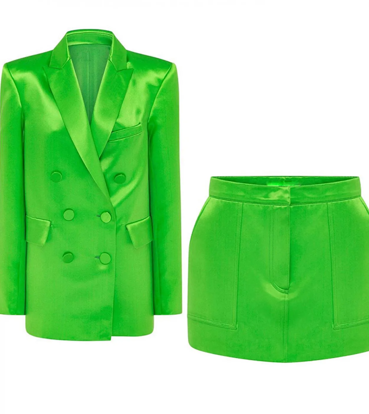 Gonna Blazer Abiti Green Violet 2022 New Bright Satin doppio petto giacca ampia minigonna set due pezzi donna alta