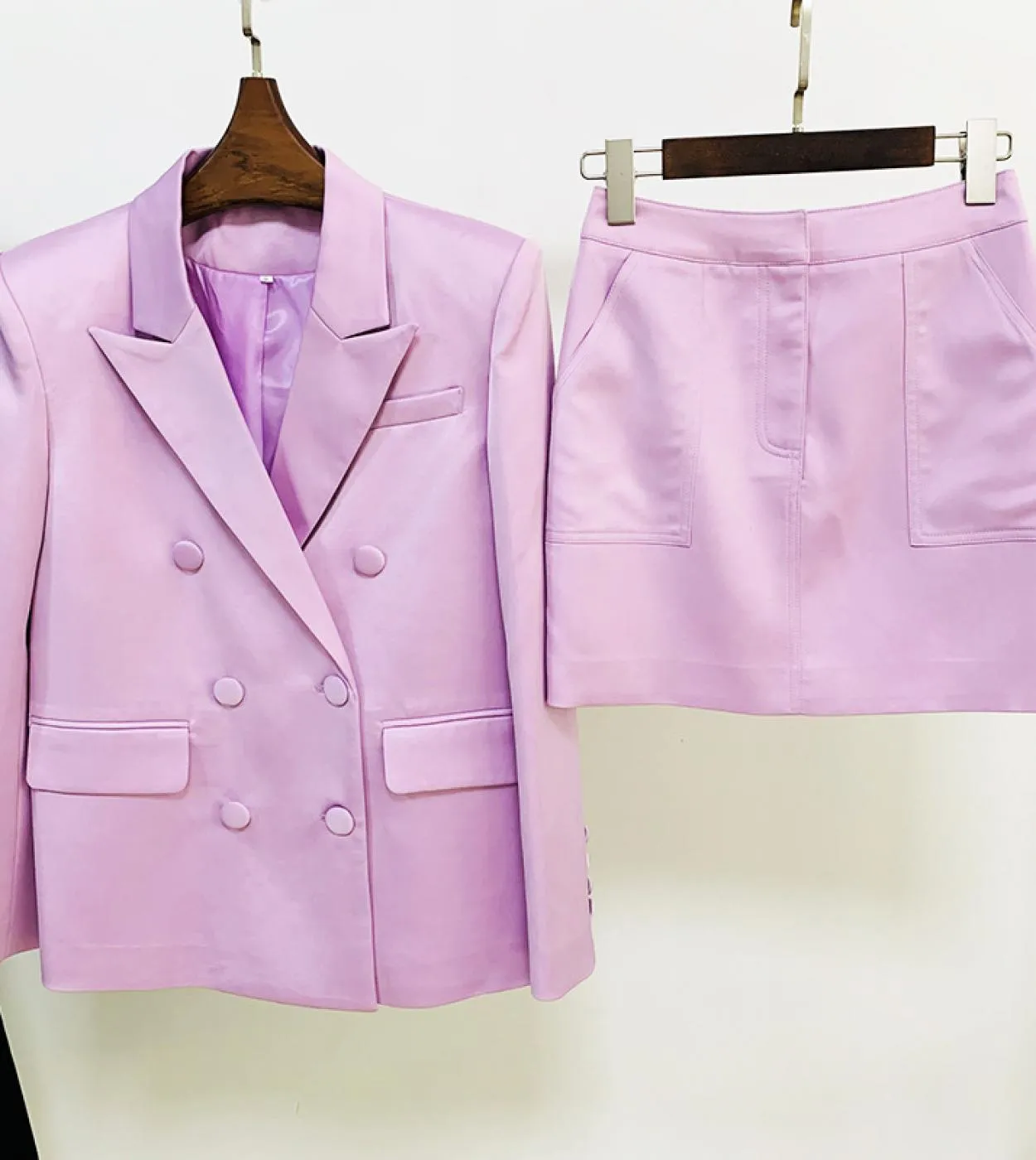 Gonna Blazer Abiti Green Violet 2022 New Bright Satin doppio petto giacca ampia minigonna set due pezzi donna alta
