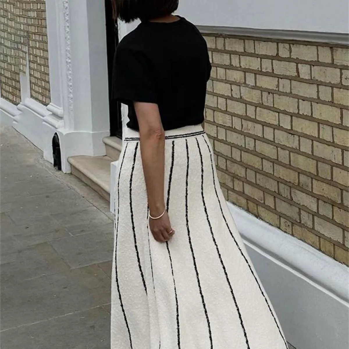 Gonna lunga in maglia a righe con nappa Gonna lunga da donna a vita alta elegante stampata zebrata Gonna lunga alla moda femmini