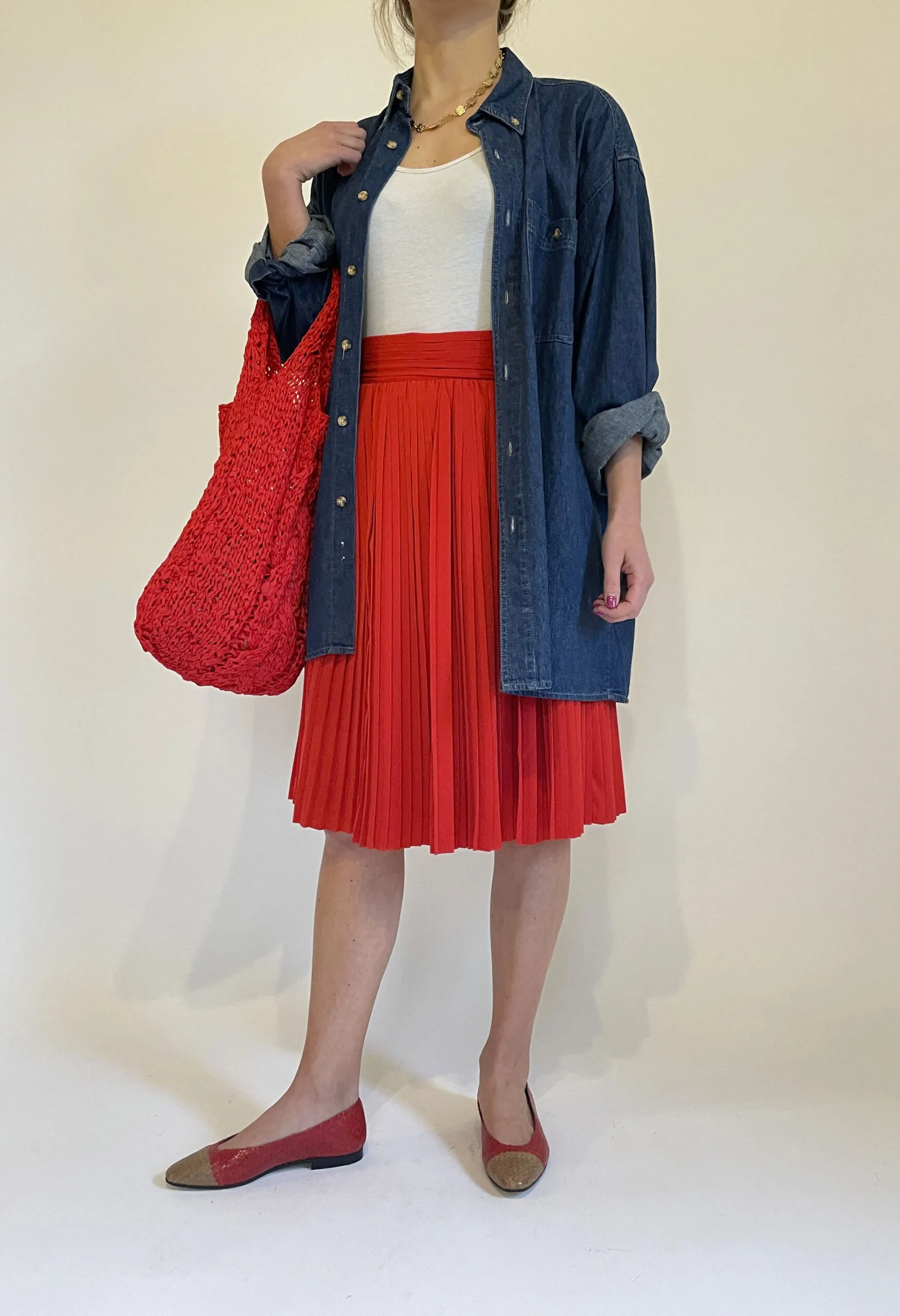 Gonna plissé rosso fragola vintage anni ’80