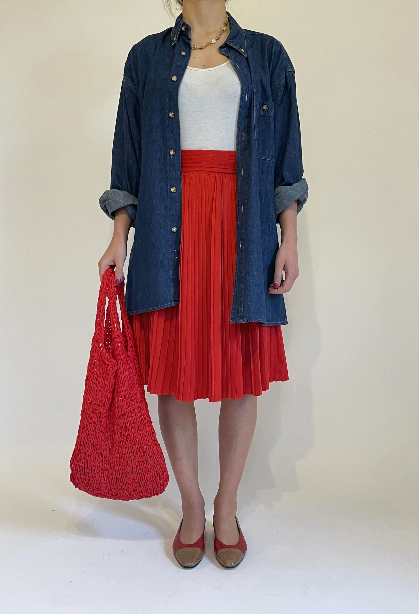Gonna plissé rosso fragola vintage anni ’80