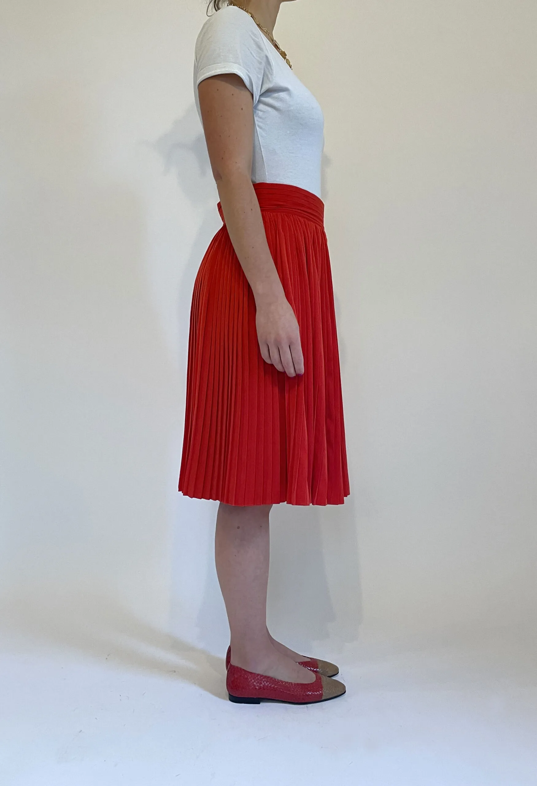 Gonna plissé rosso fragola vintage anni ’80