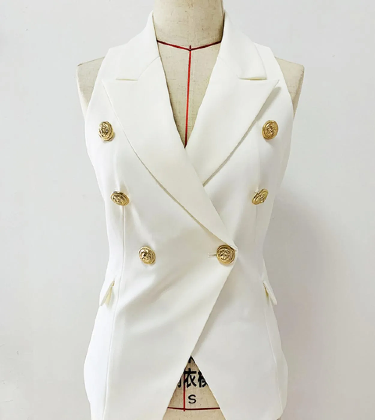 High Street Newest 2022 Designer Giacca da donna senza maniche con colletto dentellato doppio petto con bottoni a forma di leone