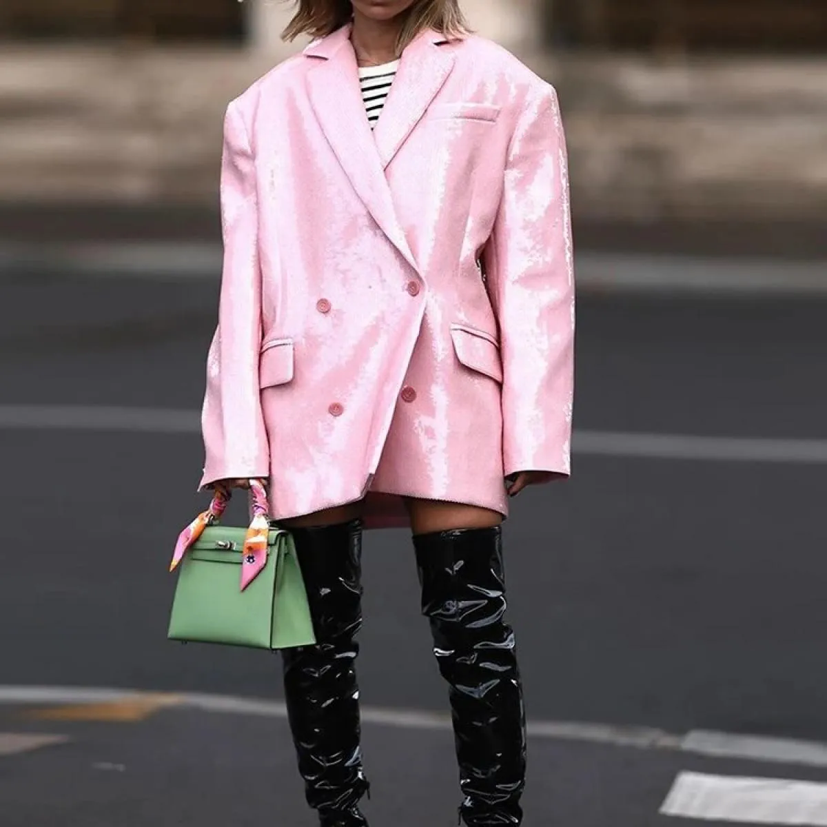 High Street Newest 2023 Designer Jacket Giacca da donna oversize stile ampio con paillettes doppio petto