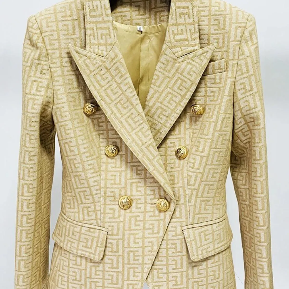 High Street Newest Fashion 2022 Designer Giacca da donna Slim Fit Classico Leone Bottoni Doppio Petto Monogramma Jacquard