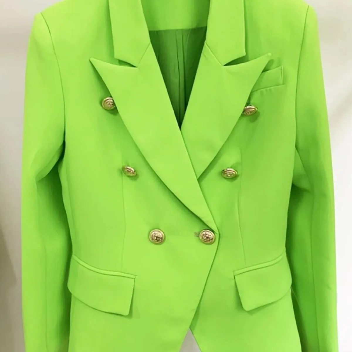 High Street Novità 2022 Giacca da donna Classic Lion Bottoni Doppio petto Giacca aderente aderente Neon Green Bla