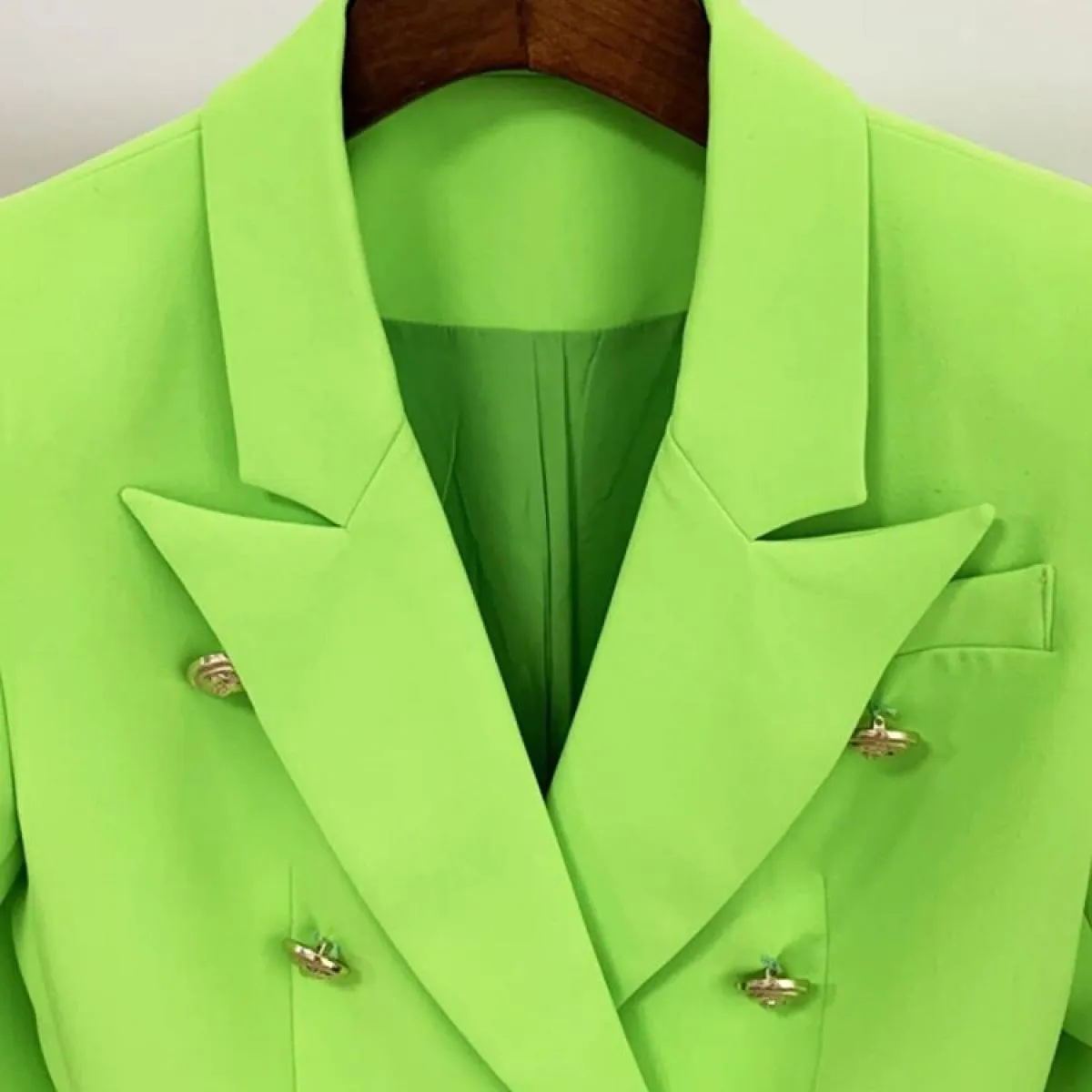High Street Novità 2022 Giacca da donna Classic Lion Bottoni Doppio petto Giacca aderente aderente Neon Green Bla
