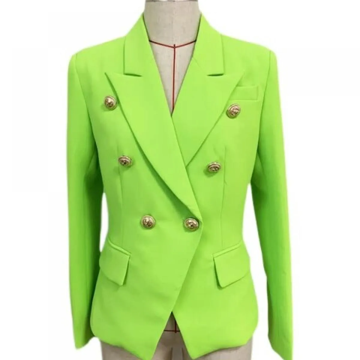 High Street Novità 2022 Giacca da donna Classic Lion Bottoni Doppio petto Giacca aderente aderente Neon Green Bla