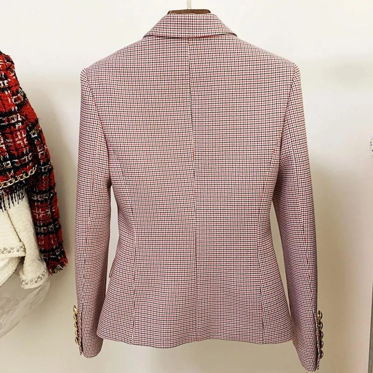 High Street Novità 2022 Giacca da donna Classica Bottoni in metallo Doppio petto Vestibilità slim Giacca pied de poule B