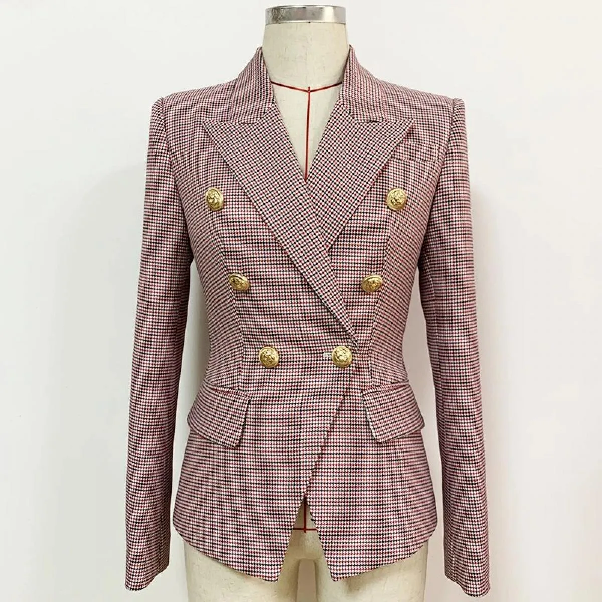 High Street Novità 2022 Giacca da donna Classica Bottoni in metallo Doppio petto Vestibilità slim Giacca pied de poule B