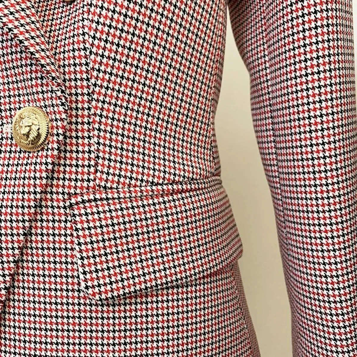 High Street Novità 2022 Giacca da donna Classica Bottoni in metallo Doppio petto Vestibilità slim Giacca pied de poule B