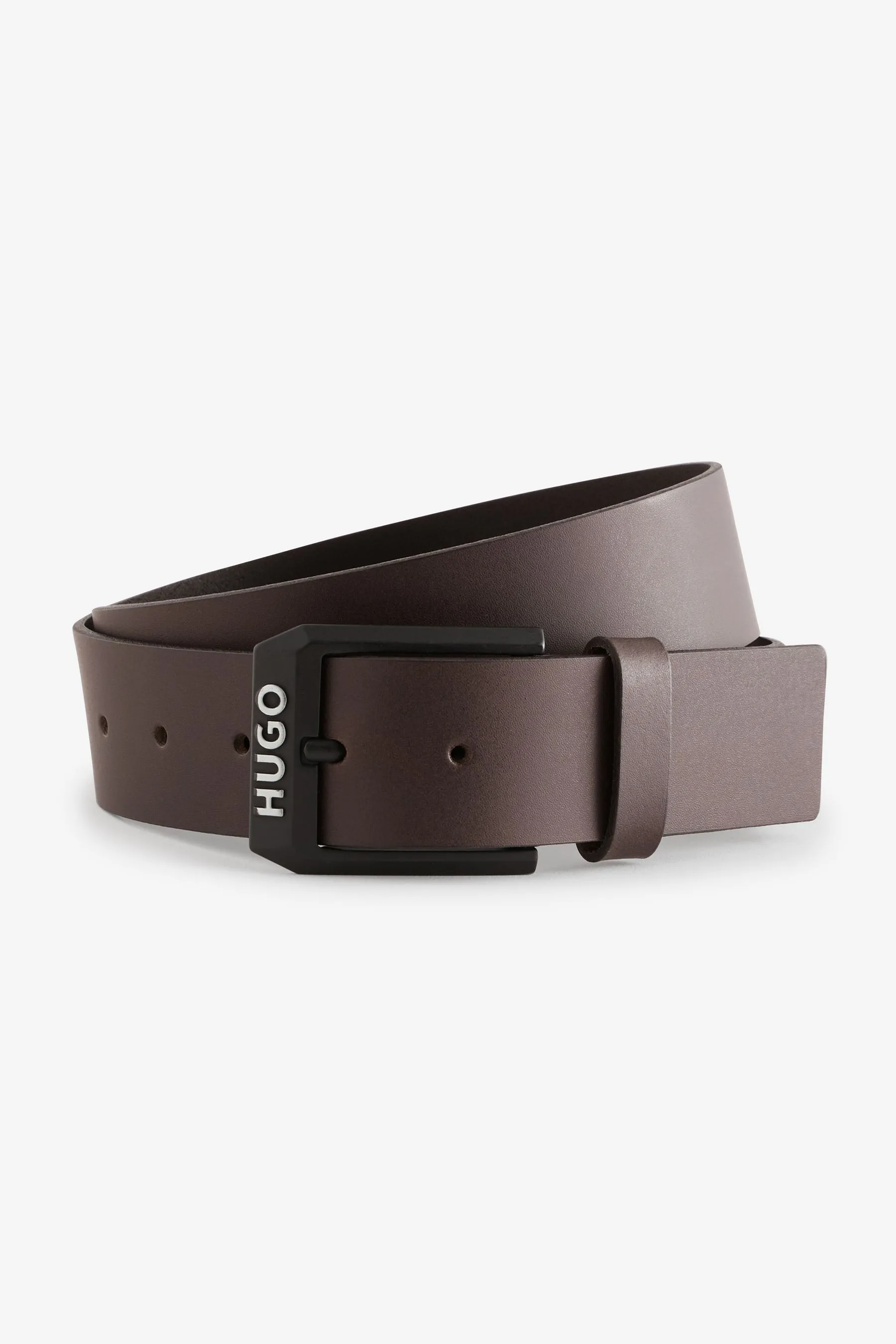 HUGO - Marrone in pelle - Cintura con fibbia con logo
