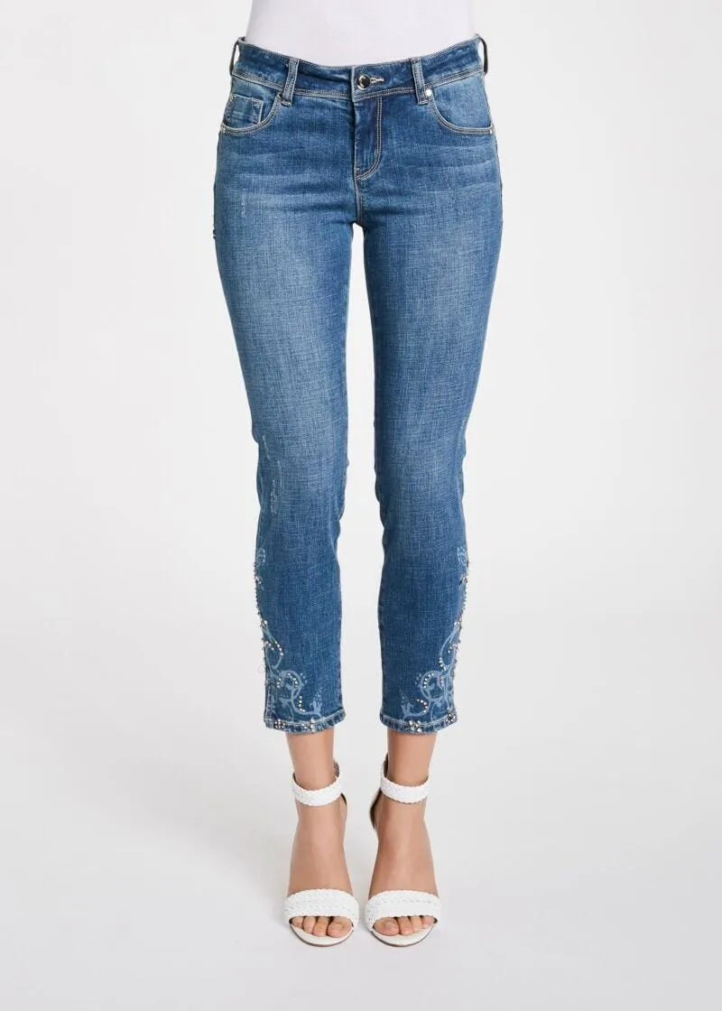 Jeans cropped con strass