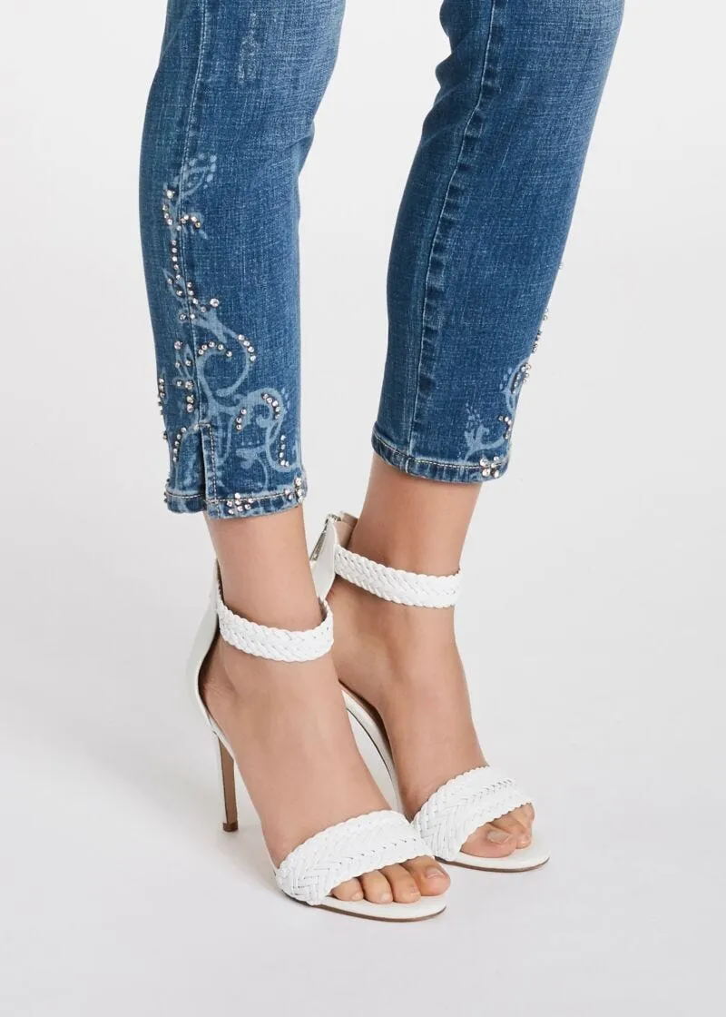 Jeans cropped con strass