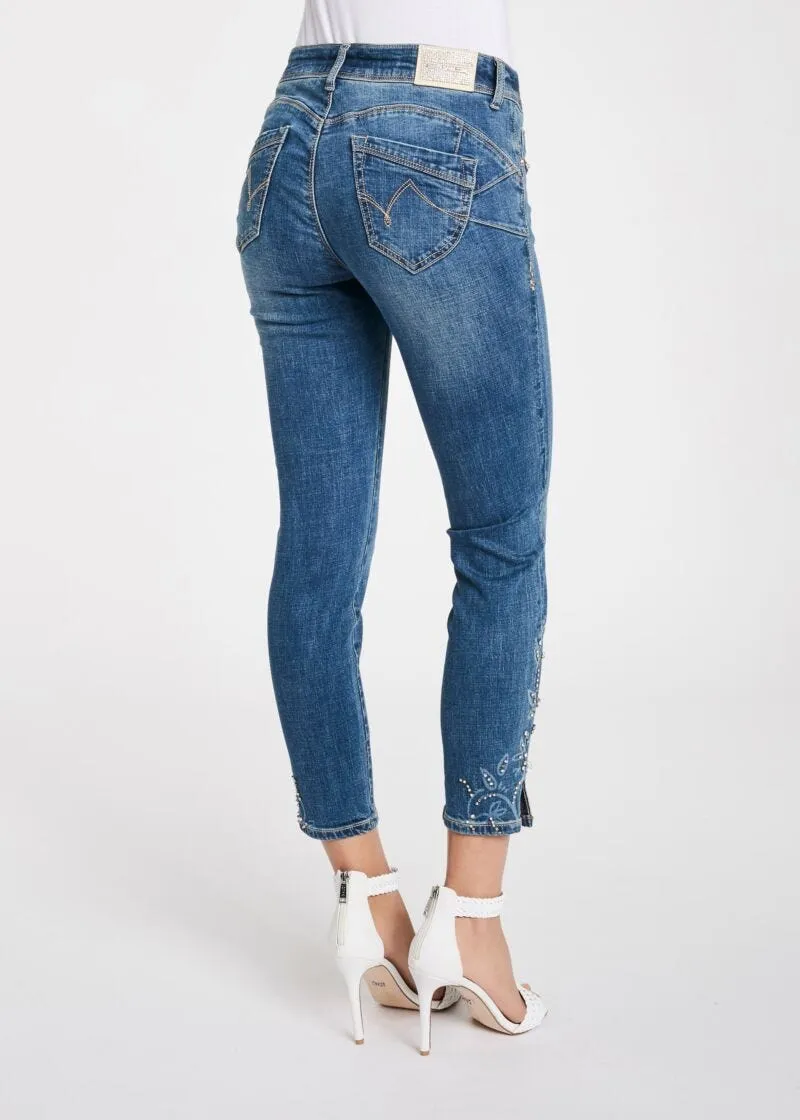 Jeans cropped con strass