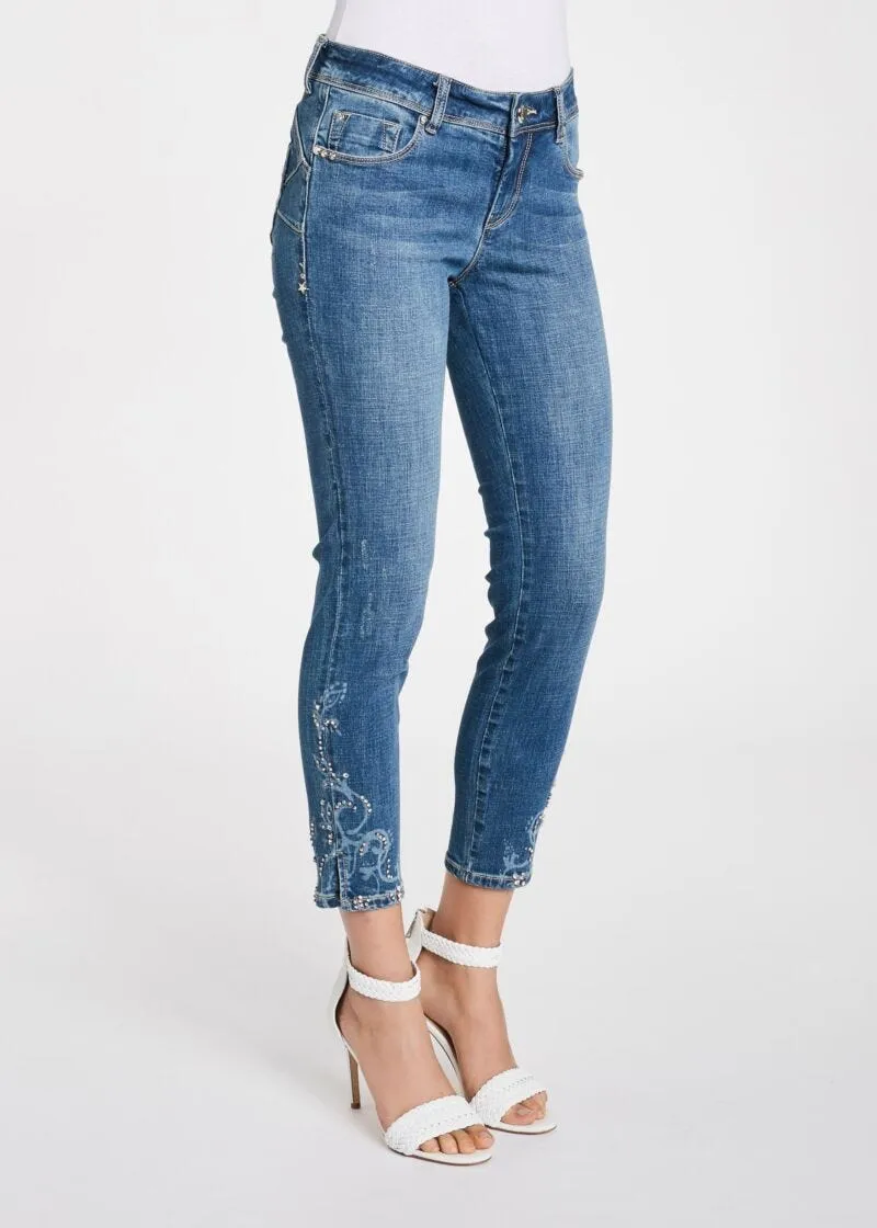 Jeans cropped con strass
