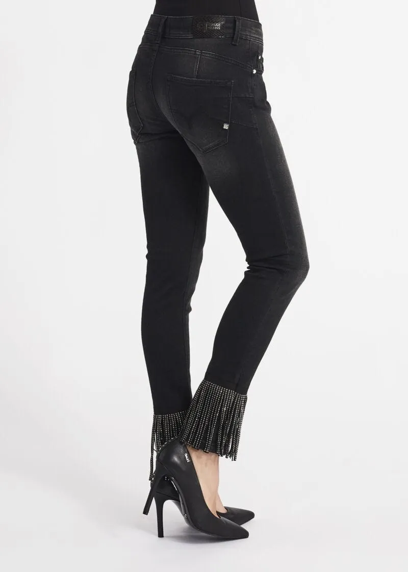 Jeans skinny con frange al fondo