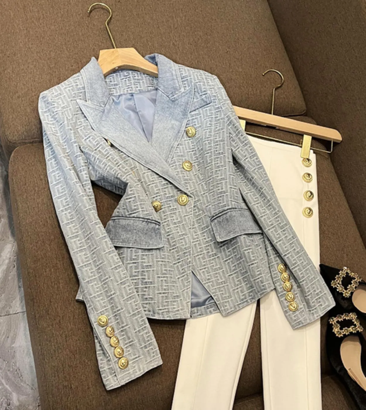 June Lips La più recente giacca firmata 2022 Blazer in denim jacquard monogramma con bottoni a doppio petto da donna