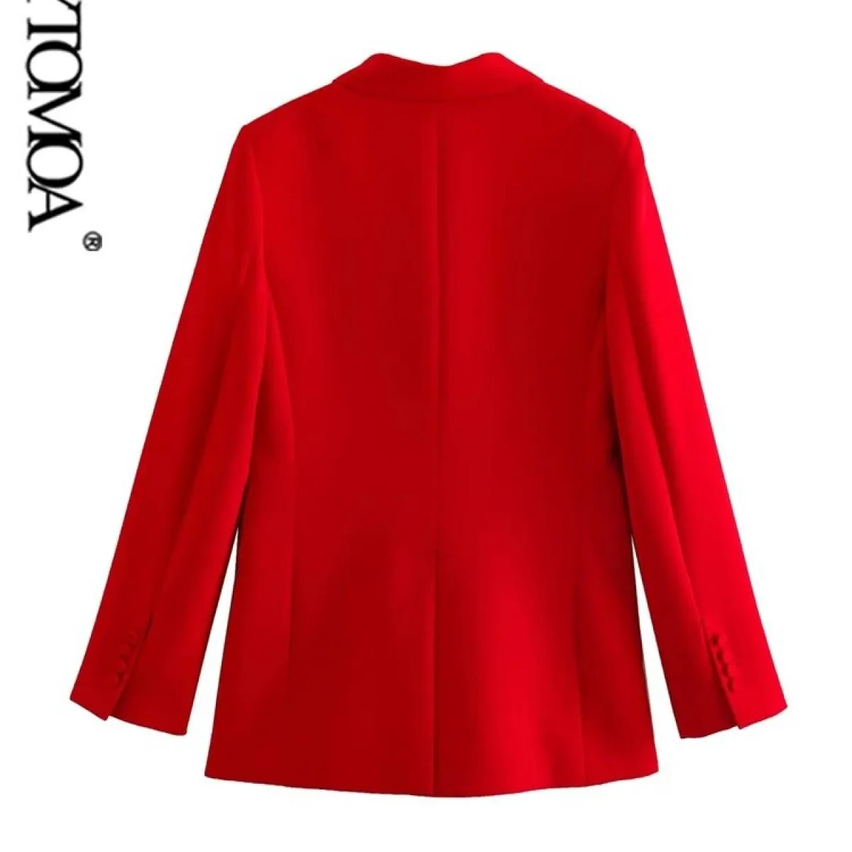 Kpytomoa Moda Donna Doppio Petto Giacca Cappotto Vintage Manica Lunga Tasche con Patta Capispalla Femminile Chic Vestes Femmes