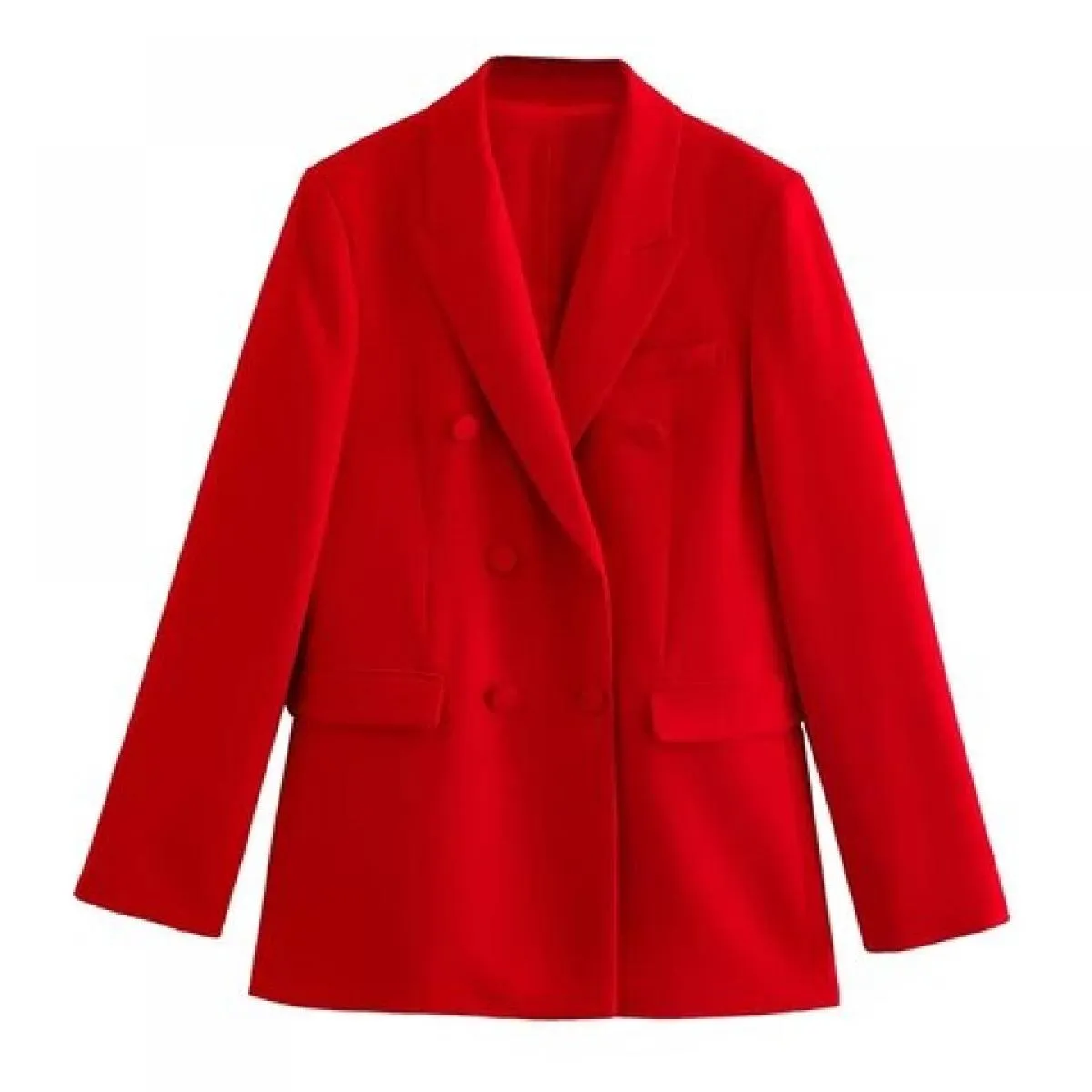 Kpytomoa Moda Donna Doppio Petto Giacca Cappotto Vintage Manica Lunga Tasche con Patta Capispalla Femminile Chic Vestes Femmes
