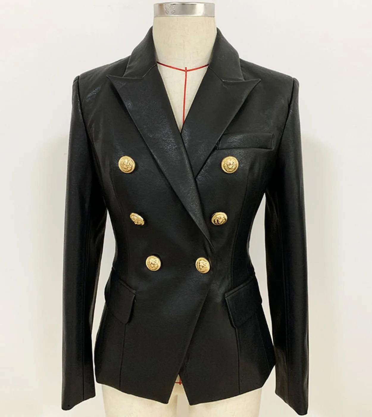 La più recente giacca blazer firmata autunno inverno 2023 Giacca da donna in pelle sintetica doppio petto con bottoni in metallo