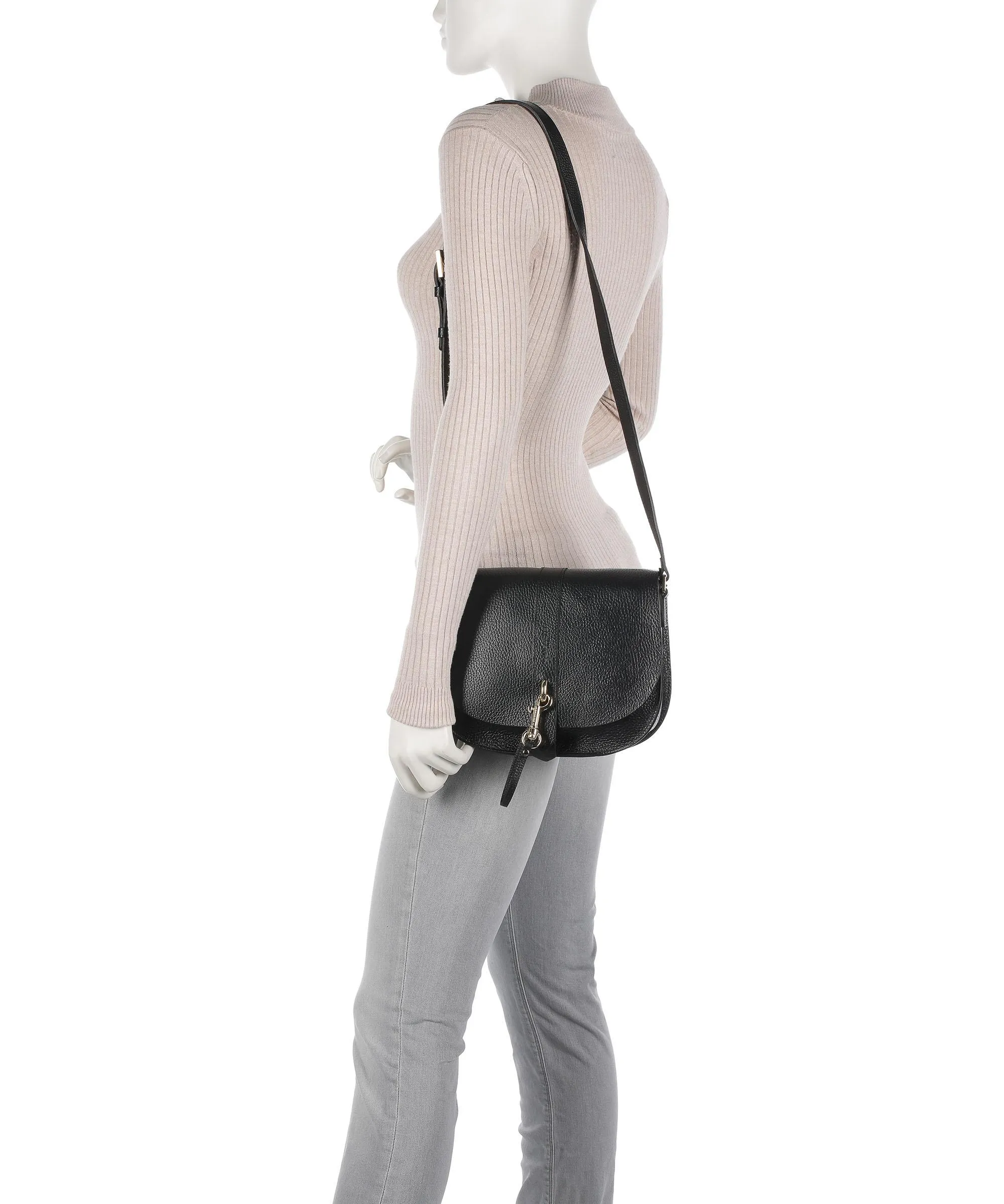  Lancaster Foulonne Double Hook Borsa a tracolla pelle di vacchetta grana nero  