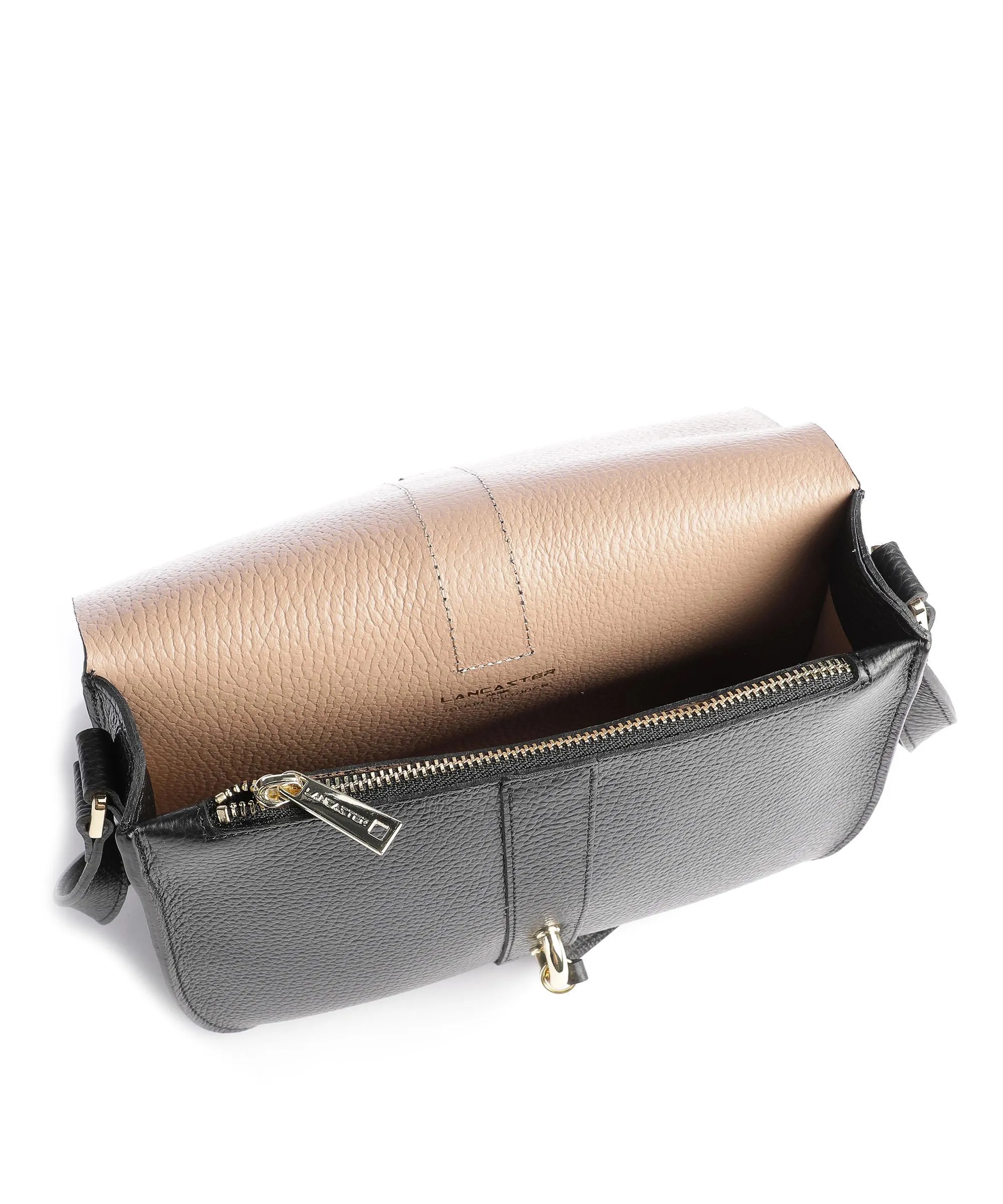  Lancaster Foulonne Double Hook Borsa a tracolla pelle di vacchetta grana nero  