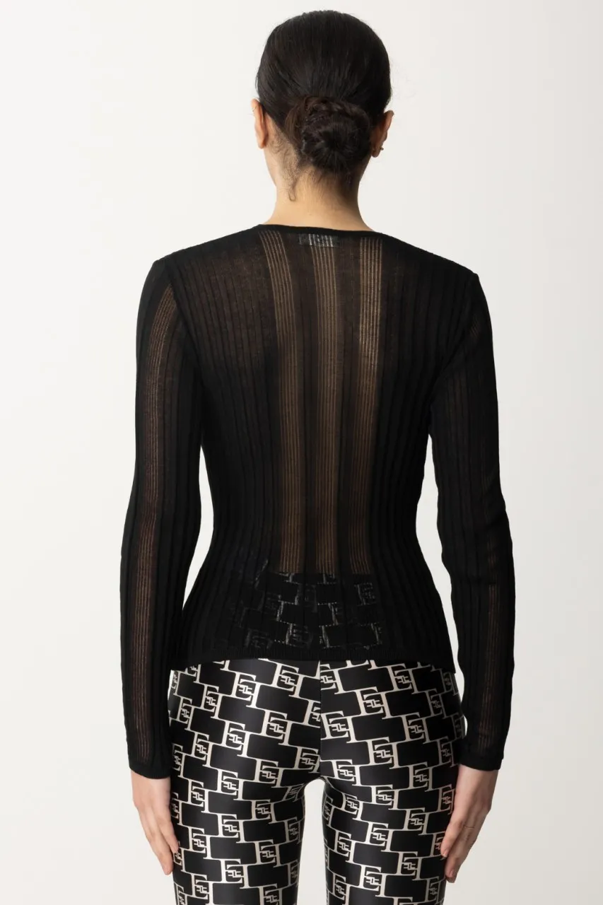 Maglia a coste con scollatura criss cross Nero