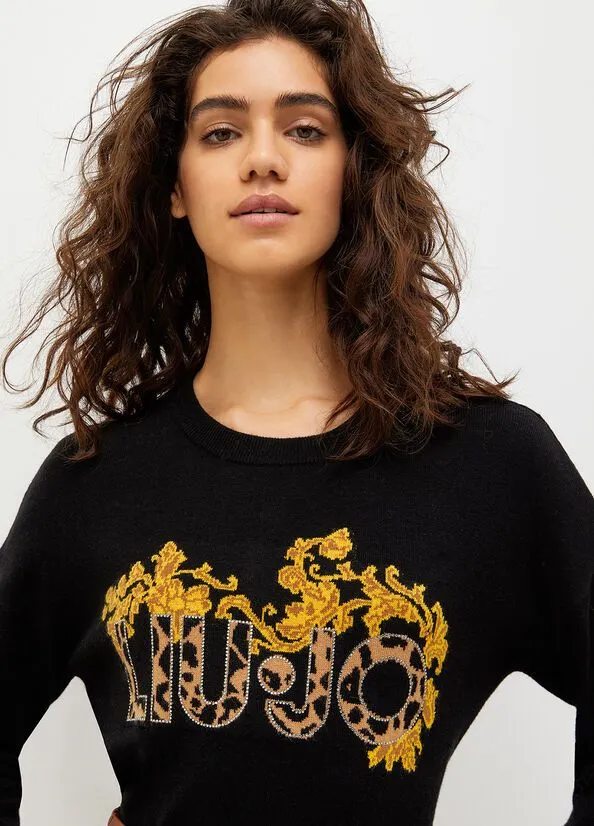 Maglia in lana e cotone con logo animalier liu jo