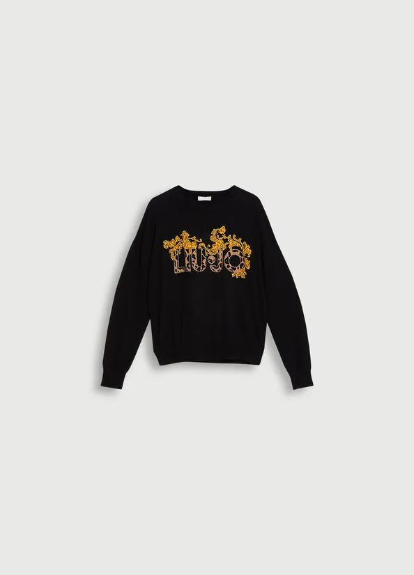 Maglia in lana e cotone con logo animalier liu jo