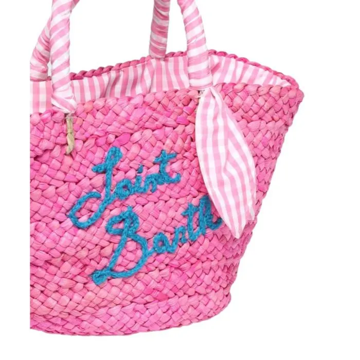 Mc2 Saint Barth Borsa In Paglia Con Ricamo Frontale E Manici In Tessuto
