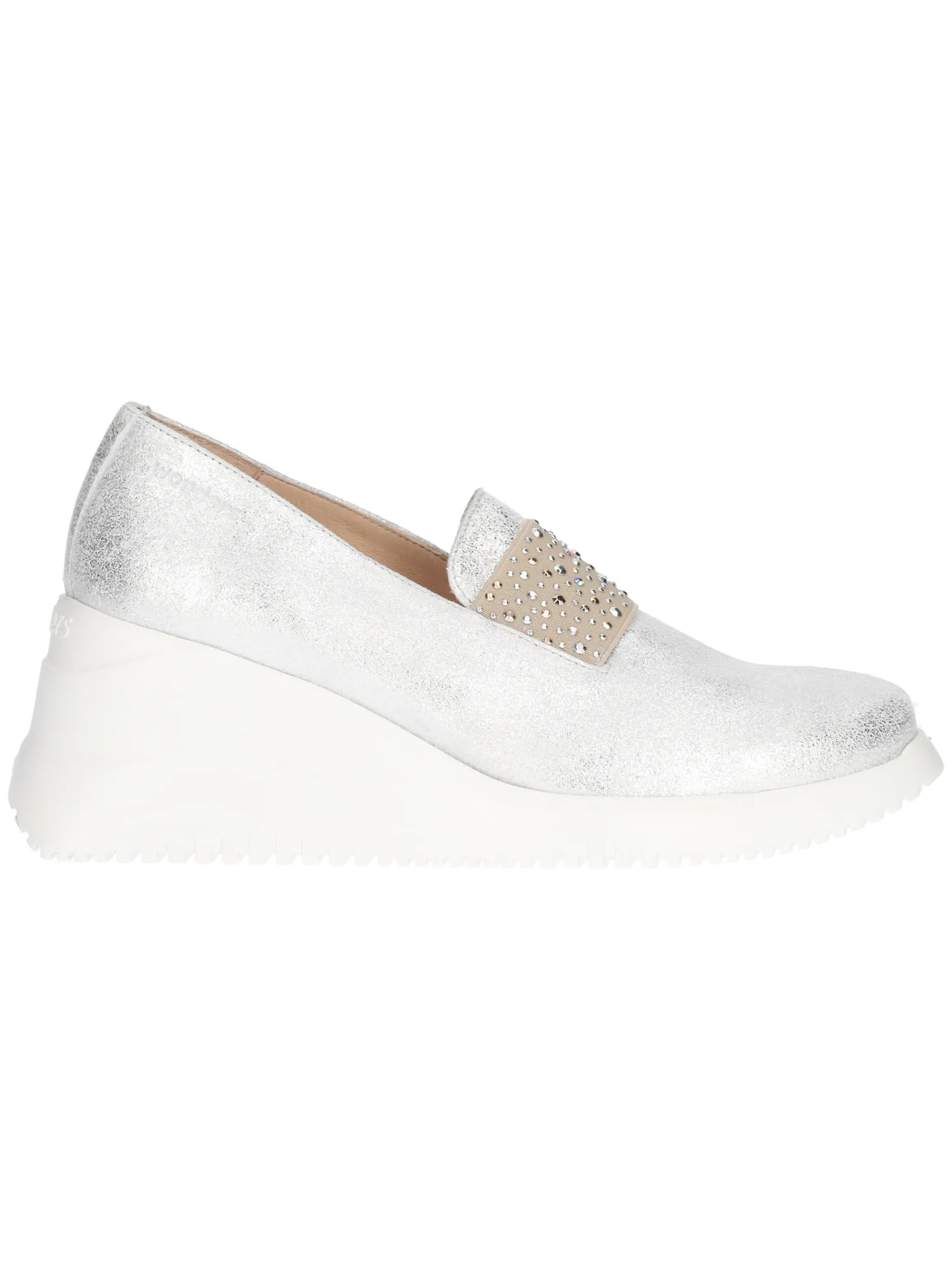 Mocassino con zeppa Wonders da donna argento