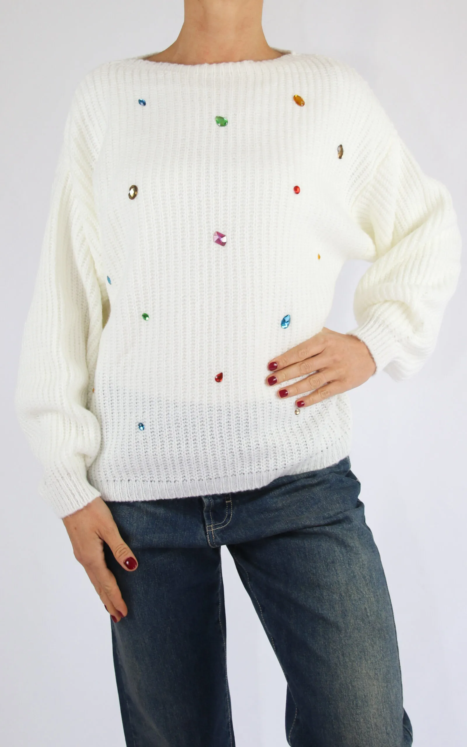 Off-On – maglia con pietre – burro