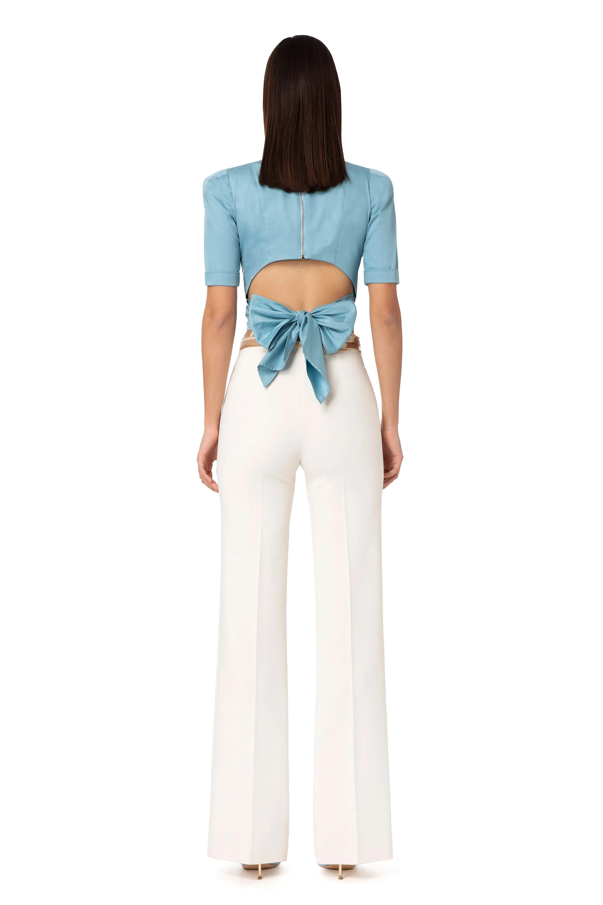 Pantalone a zampa con cintura foulard