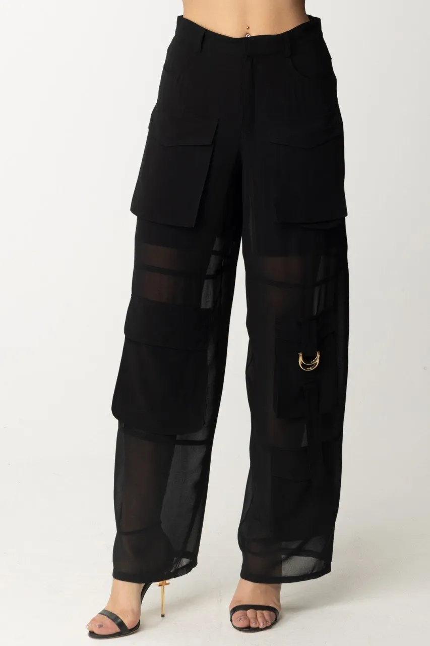 Pantaloni cargo con trasparenze NERO LIMOUSINE