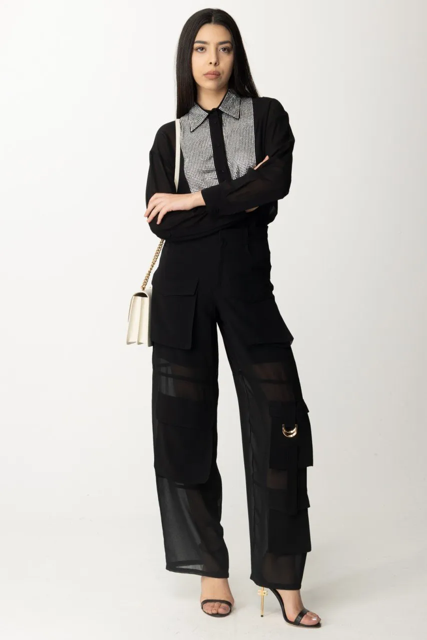 Pantaloni cargo con trasparenze NERO LIMOUSINE