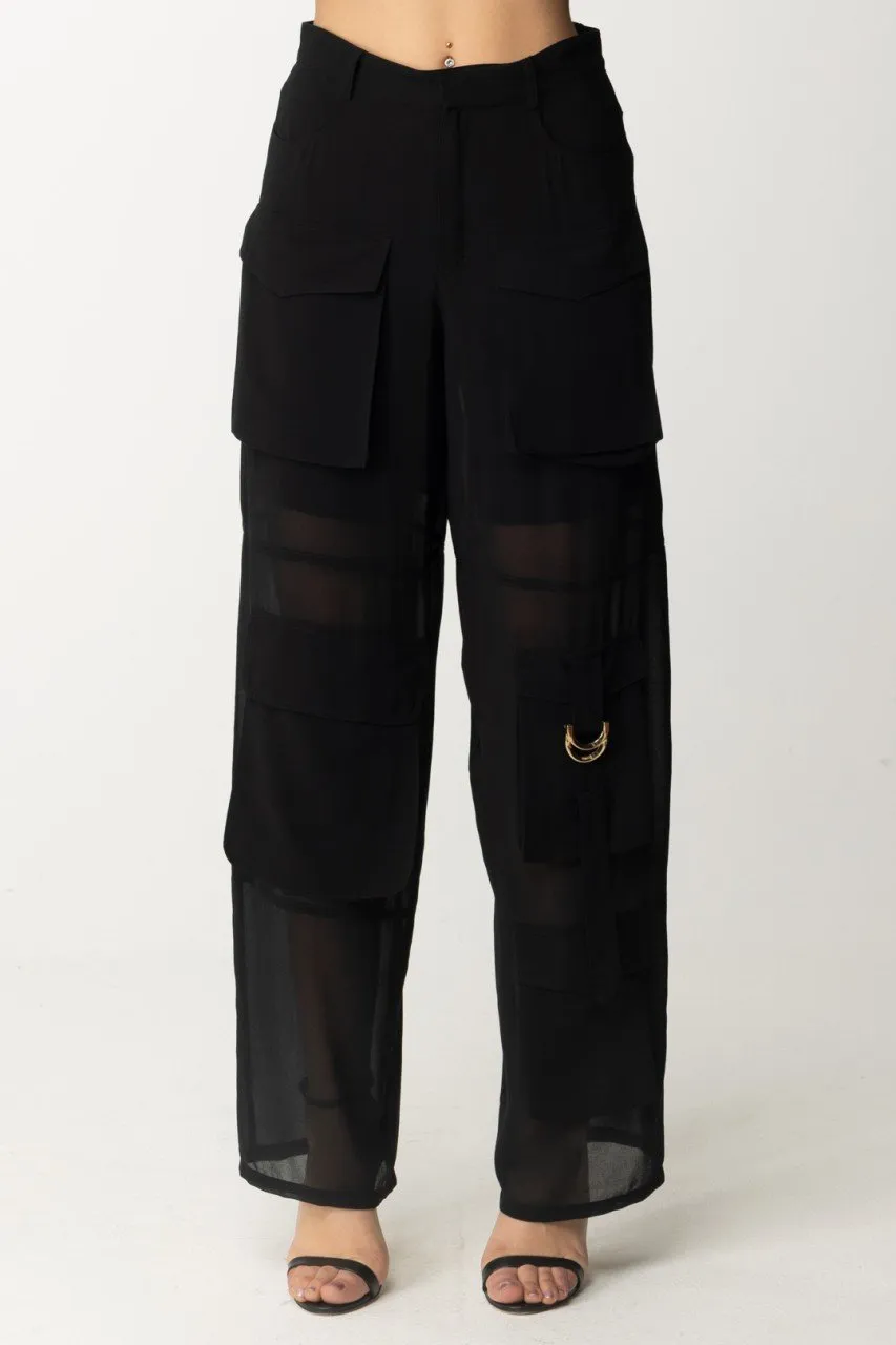 Pantaloni cargo con trasparenze NERO LIMOUSINE