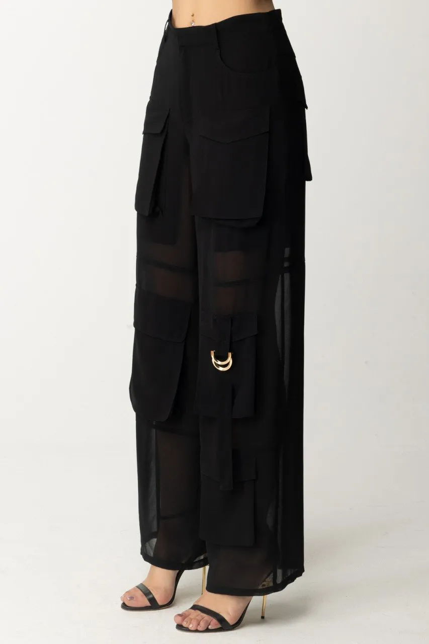 Pantaloni cargo con trasparenze NERO LIMOUSINE
