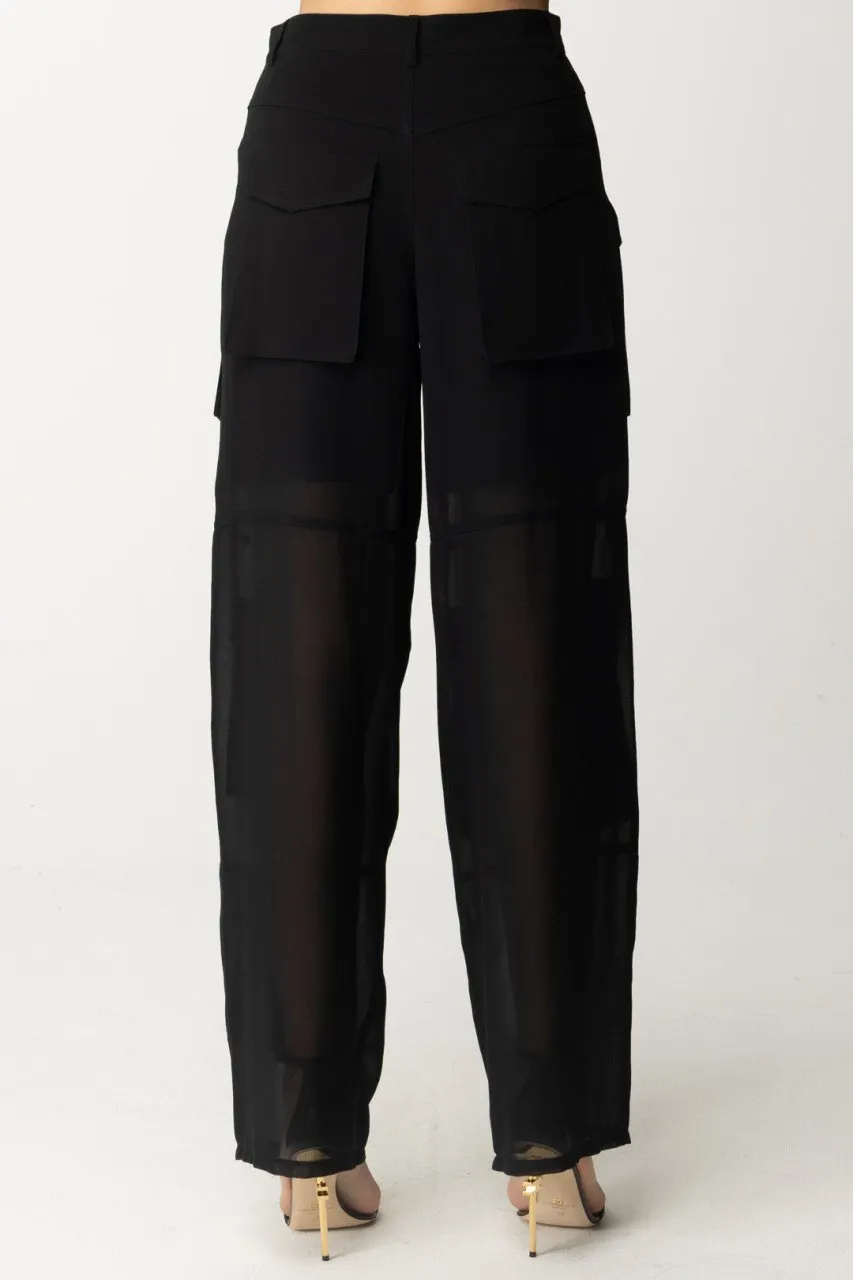 Pantaloni cargo con trasparenze NERO LIMOUSINE