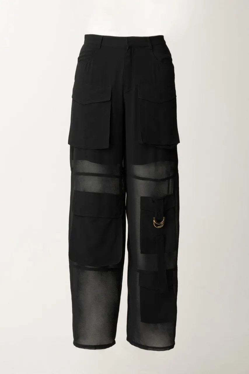 Pantaloni cargo con trasparenze NERO LIMOUSINE