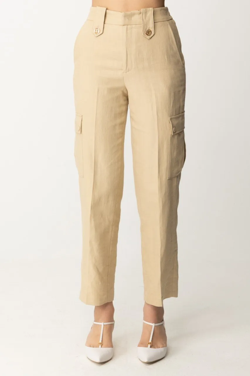 Pantaloni cargo in misto lino ALMOND MILK