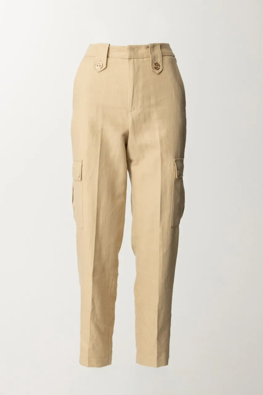 Pantaloni cargo in misto lino ALMOND MILK