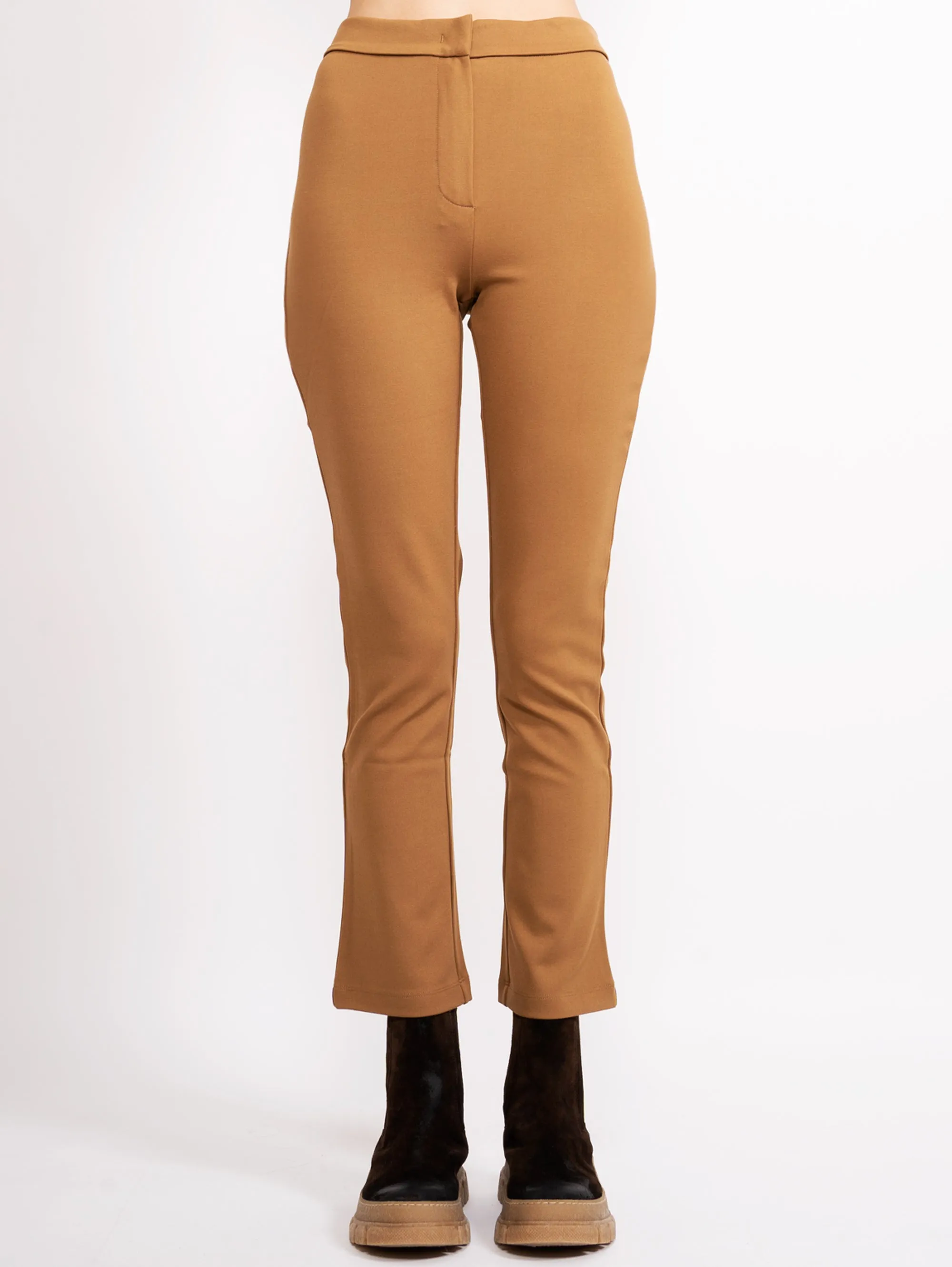 Pantaloni Cropped Gamba Dritta Cammello
