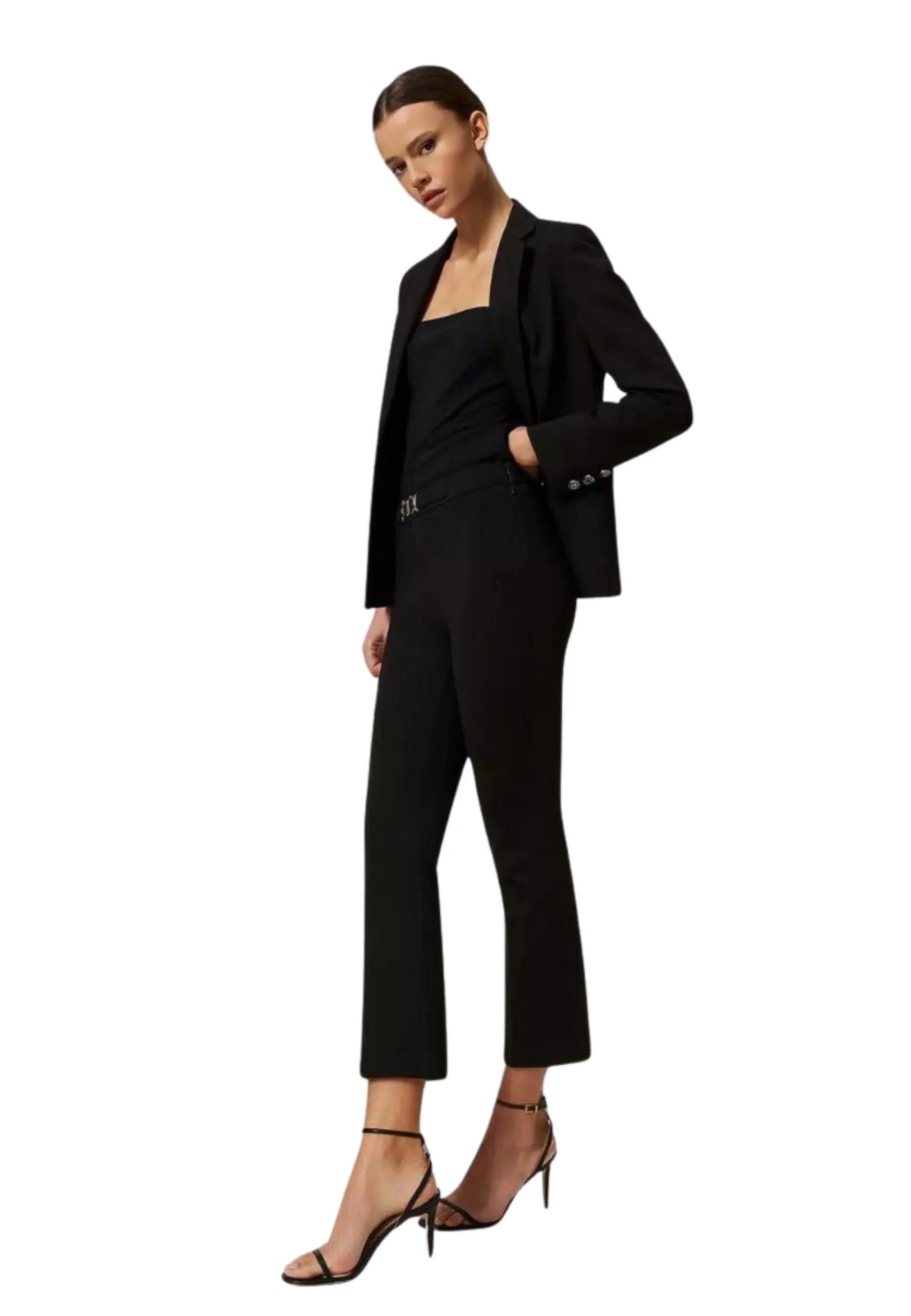 Pantaloni flare con fibbia Oval T